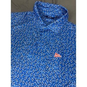 Breezy Golf Mens XL Blue Floral All Over Print Performance Polo Shirt Stretch